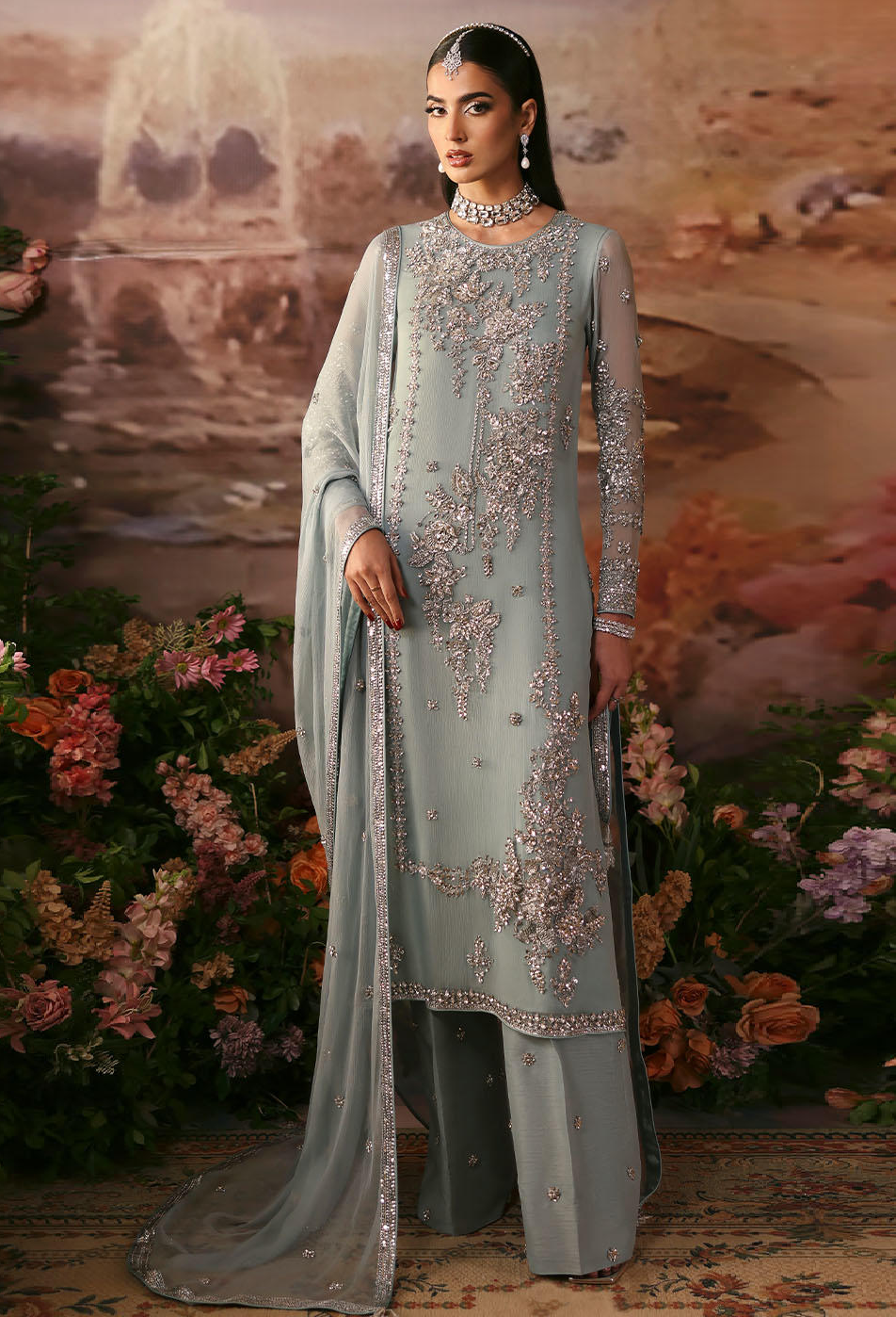 Nomi Ansari Luxury Pure chiffon Collection ENDLESS SKY Pehnawa